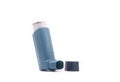 Asthma inhaler with cartridge for breathing disease treatment on white