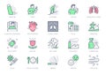 Asthma line icons. Vector illustration include icon - inhaler, cough, pollen, dust, lung, flu, xray, tachycardia, breath