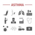 Asthma Symptoms. Asthma icons. Vector set.