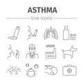 Asthma Symptoms and Symbols. Asthma line icons set.