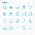 Asthma thin line icons set