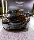 Aston Martin Rapide S sports car showcased at the Brussels Expo Autosalon motor show. Belgium - January 12, 2016 Royalty Free Stock Photo