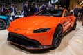 Aston Martin Vantage Q sports car at the 89th Geneva International Motor Show. Geneva, Switzerland - March 6, 2019 Royalty Free Stock Photo