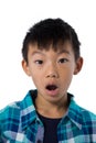 Astonished boy standing against white background Royalty Free Stock Photo