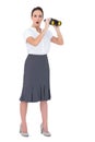 Astonished elegant businesswoman holding binoculars Royalty Free Stock Photo