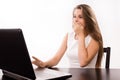 Astonished girl behind a laptop Royalty Free Stock Photo