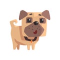 Astonished Little Pet Pug Dog Puppy With Collar Emoji Cartoon Illustration