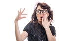 Astonished woman showing with her fingers Royalty Free Stock Photo