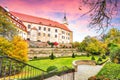 Astonishing autumn view of Hartenfels castle on banks of the Elbe