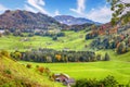 Astonishing autumn view on suburb of Hergiswil village with mountaines and fog