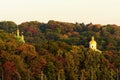 Astonishing  morning autumn landscape view of famous Kyiv`s hills against blue sky. The domes Saint George`s Cathedral Royalty Free Stock Photo