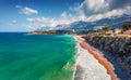 Astonishing spring view from flying drone of popular tourist destination - Guidaloca beach, Scopello location, Sicily,