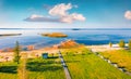 Astonishing summer view from flying drone of Svityaz Lake Royalty Free Stock Photo