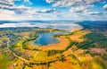 Astonishing summer view from flying drone of Svityaz Lake. Royalty Free Stock Photo