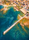 Astonishing summer view of Kardamyli port. Aerial morning seascape of Ionian sea.