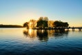 Astonishing sunset landscape near the lake in Ternopil. Lovers Island is famous place and romantic destination among locals Royalty Free Stock Photo