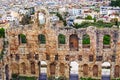 Astonishing view of ancient ruins of the Odeon of Herodes Atticus. It is a small building of ancient Greece Royalty Free Stock Photo