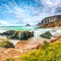 Astonishing view of beach Portu Cauli in Masua with Pan di Zucchero at background