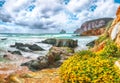 Astonishing view of beach Portu Cauli in Masua with Pan di Zucchero at background