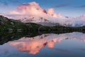 Astonishing view of the Mont Blanc massif mountain range during the summer. With it`s beautiful glaciers, high peaks and easy trek