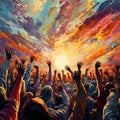 Astonishing Wallpaper: Celestial Crescendo - Congregation Lifting Their Hands in Synchronized Worship