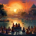 Astonishing Wallpaper: Hindu Harmony - Devotees offering aarti by the river Ganges