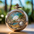 Astonishing wallpaper Oasis in the Clock: Desert oasis scenes inside pocket watches