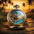 Astonishing wallpaper Oasis in the Clock: Desert oasis scenes inside pocket watches