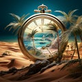 Astonishing wallpaper Oasis in the Clock: Desert oasis scenes inside pocket watches