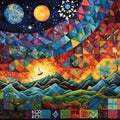 Astonishing wallpaper: Patchwork quilt-inspired Earth showcasing nature, culture, and human achievement