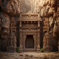 Astonishing Wallpaper: Sanctuary in Sandstone - Carved Temple Entrances in Ancient Sandstone Cliffs