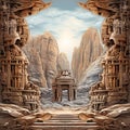 Astonishing Wallpaper: Sanctuary in Sandstone - Carved Temple Entrances in Ancient Sandstone Cliffs