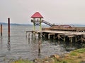 Astoria, Oregon, 9/16/2017, tourists explore a viewpoint and old dock and pier on the waterfront of Astoria