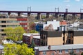 Astoria Queens New York Neighborhood Skyline with Residential Buildings and the Hell Gate Railroad Bridge in the background