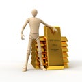 Astract character with golden bar stack Royalty Free Stock Photo