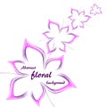 Four abstract flowers in purple and pink on a white background