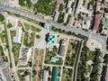 Astrakhan. Astrakhan Kremlin and Lenin Square top view. Fortress. Assumption Cathedral and the bell tower of the Astrakhan Kremlin