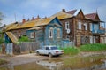 Rural wooden house in Astrakhan city