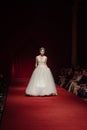 ASTRAKHAN RUSSIA - NOVEMBER 01, 2019. Caspian Fashion Week.Female models walk the runway in white wedding dresses