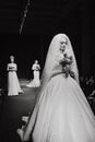 ASTRAKHAN RUSSIA - NOVEMBER 01, 2019. Caspian Fashion Week.Female models walk the runway in white wedding dresses Royalty Free Stock Photo