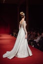 ASTRAKHAN RUSSIA - NOVEMBER 01, 2019. Caspian Fashion Week.Female models walk the runway in white wedding dresses