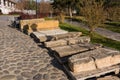 Astrakhan. Russia-November 8, 2019. Granite tombstones on the territory of the historical and architectural complex