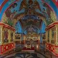 Great decoration and interior inside of the Assumption Cathedral on the territory of the Astra