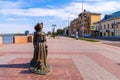 Astrakhan, Russia - October 06, 2019: Sculpture Lady with the Dog. Monument is on the Volga embankment