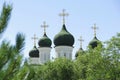 Astrakhan, Russia. 07.07.20. View of the church domes with crosses