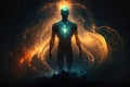 Astral body person with high spiritual energy with cosmos and universe. Generative AI