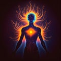 Astral body with vibrant colored aura light, spirituality and faith, belief in afterlife of the soul, generative AI