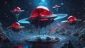 Astral Rainfall: Droplet Spaceship Symphony. AI Generate