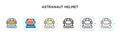 Astranaut helmet vector icon in 6 different modern styles. Black, two colored astranaut helmet icons designed in filled, outline,