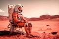 Astranaut sits in a chair on the red planet Mars. Generative AI, Generative, AI Royalty Free Stock Photo